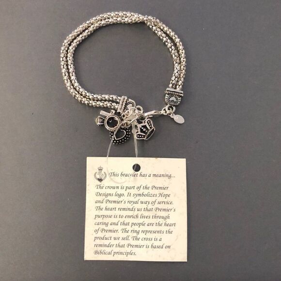 NEW Premier Designs silver-tone HEART CHARM BRACELET - Picture 1 of 3